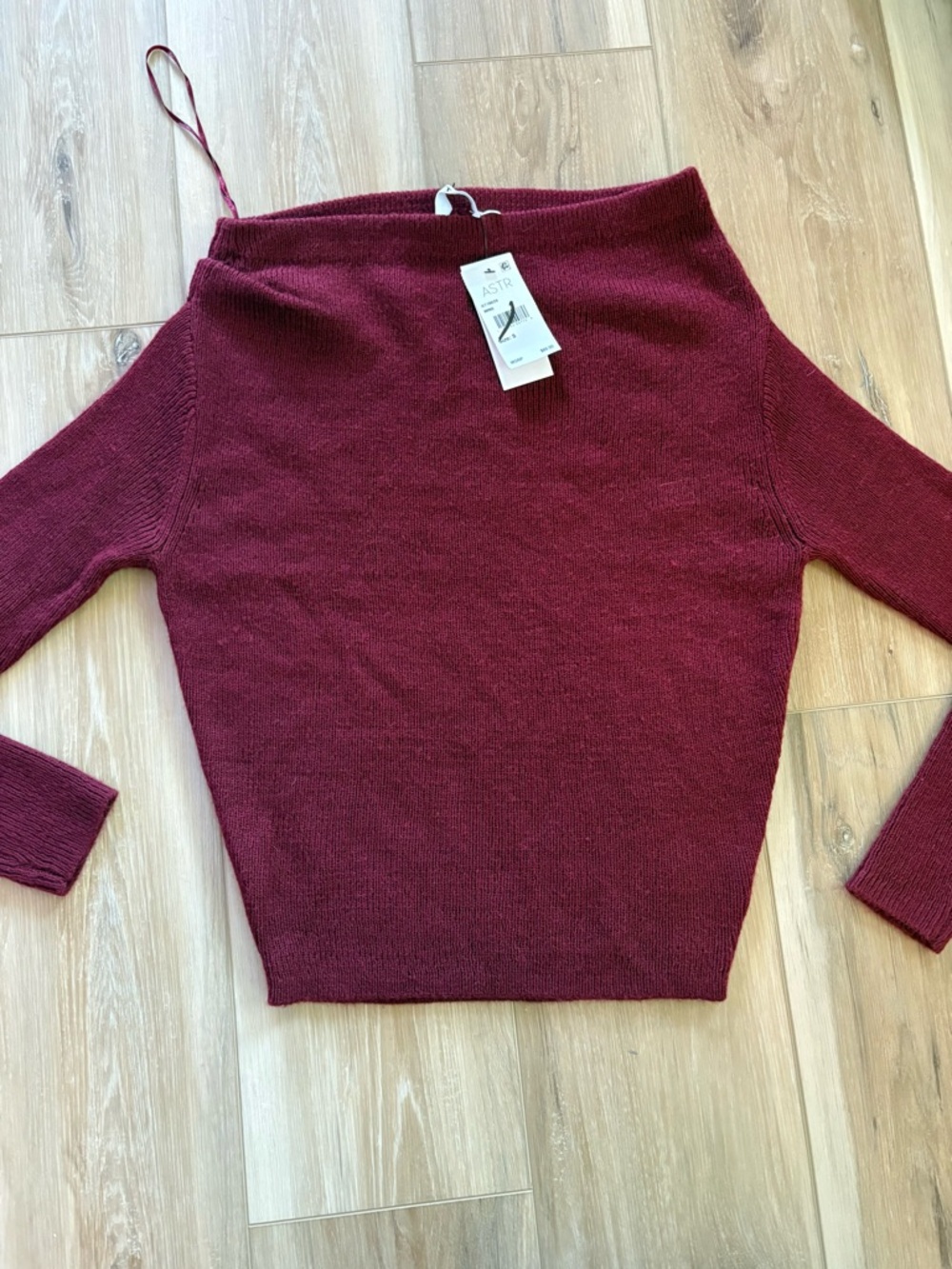 ASTR Off-Shoulder Ribbed Sweater Wine Small - Picture 2 of 5
